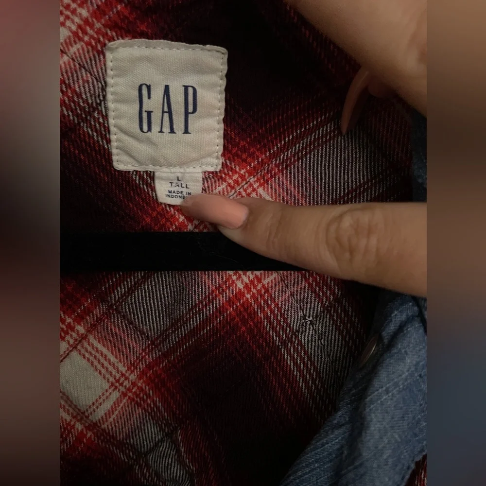 GAP Plaid and chambray belted jacket - Picture 6 of 8